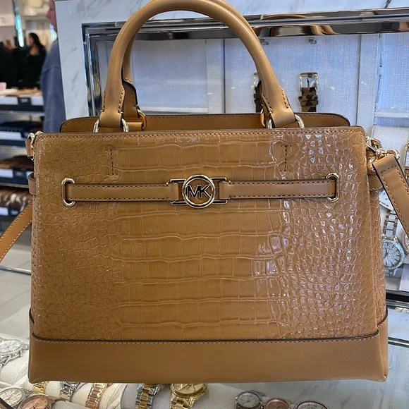 MICHAEL KORS
Reed Large Leather Belted Satchel Crossbody CZ Purse 
Crocodile - Picture 2 of 16